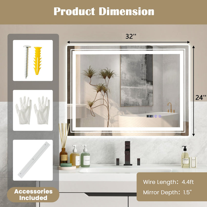 LED Bathroom Mirror, Lighted Beveled Edge Vanity Mirror Wall Mounted