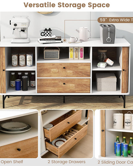 Giantex Buffet Cabinet with Storage, 59" Modern Coffee Bar Sideboard w/Sliding Tambour Doors