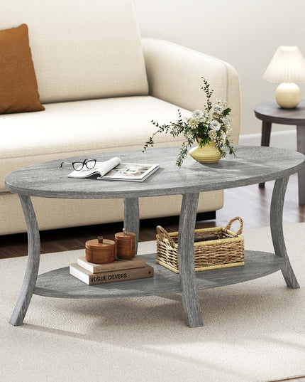 Giantex 44 Inch Oval Coffee Table with Storage Shelf & Rubber Wood Frame