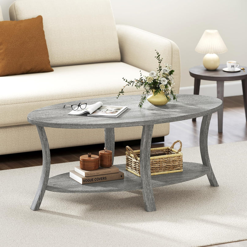 Giantex 44 Inch Oval Coffee Table with Storage Shelf & Rubber Wood Frame