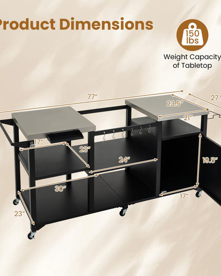 GIANTEX Large Outdoor Grill Cart with Cabinet & Dual Stainless Steel Tops