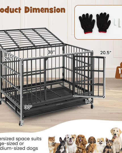 Giantex Heavy Duty Dog Crate, Escape Proof Metal Dog Cage with Double Door