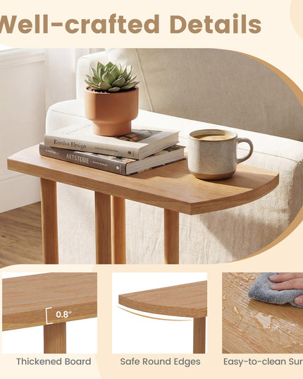 Giantex Table d'appoint en teck en C étroite à 2 niveaux pour canapé (1/2)