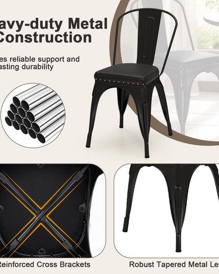 Giantex Metal Dining Chairs Set of 4 with Detachable Backrest & PU Leather Padded Seat