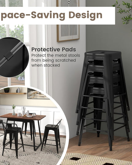 Giantex Metal Bar Stools Set of 4, 24" Counter Height Modern Industrial Barstools w/Removable Bucket Back & Footrest