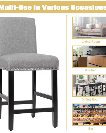 Giantex Upholstered Counter Height Bar Stools w/ Rubber Wood Legs, Breathable Linen Fabric