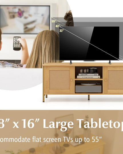 Giantex TV Stand for TVs up to 55'' - Farmhouse Entertainment Center with 2 Cabinets, Storage Shelves