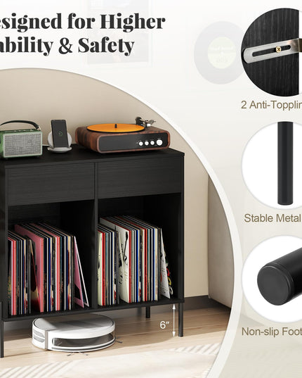 Giantex Large Record Player Stand with Charging Station