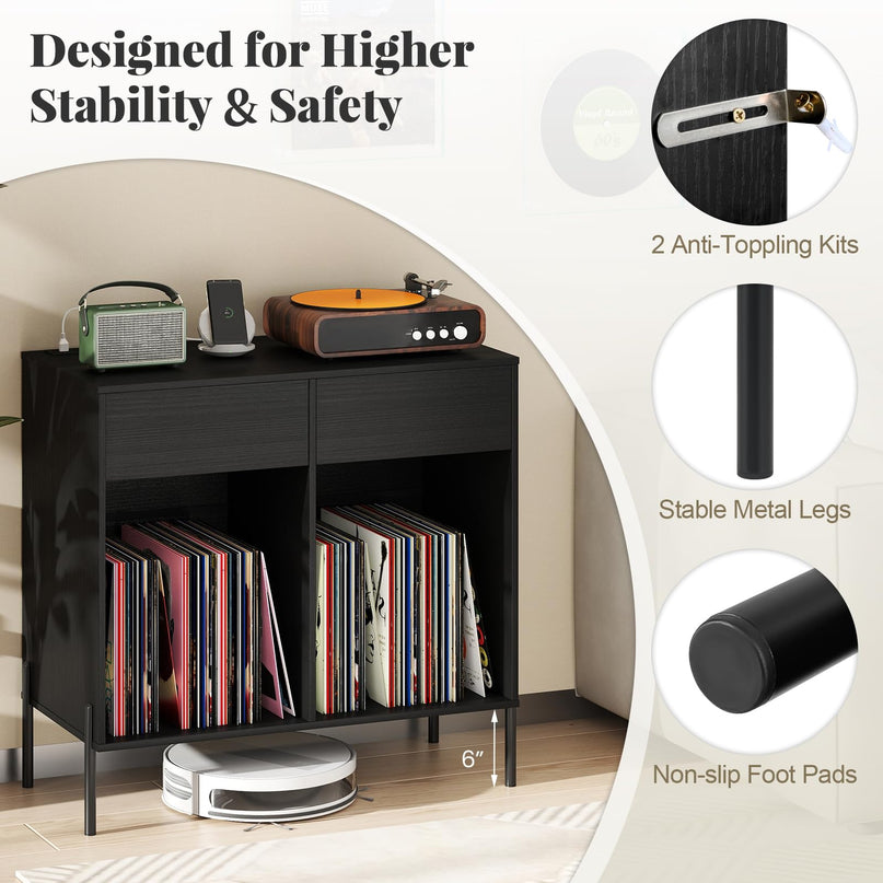 Giantex Large Record Player Stand with Charging Station