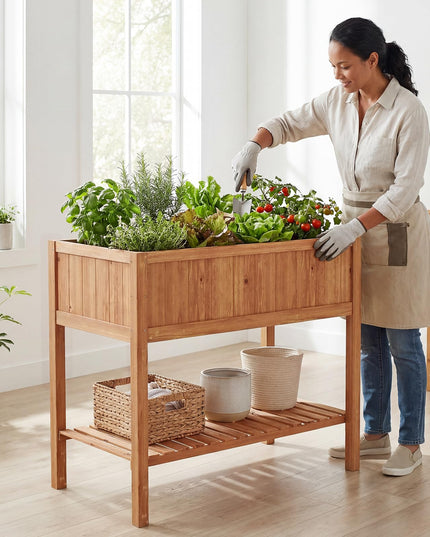Jardinière surélevée en bois Giantex avec support pour plantes et doublure noire (40"x20"x39")