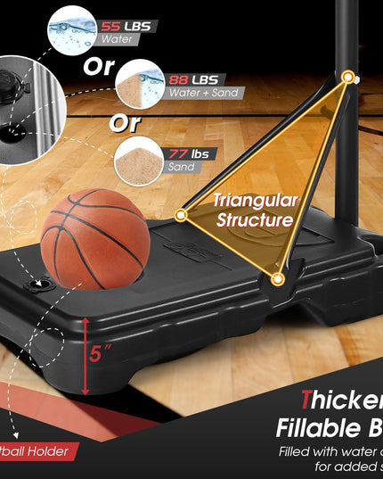 Giantex Portable Basketball Hoop, 4.3 FT-8.2 FT Stepless Height Adjustable Basketball Goal System for Kids Teenagers Youth