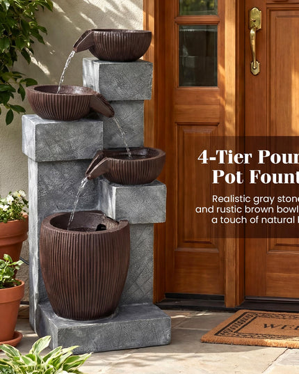 Giantex 4-Tier Cascading Bowls Waterfall Fountain with Warm LED Lights & Pump