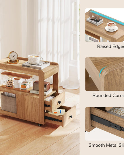 Giantex Rolling Side Table with Storage with Wheels & Open Shelves