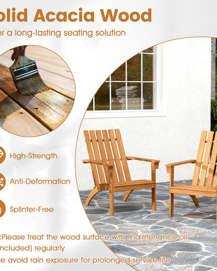 Giantex Adirondack Chair Acacia Wood Fire Pit Chairs w/Inclined Seat(1/2/4)