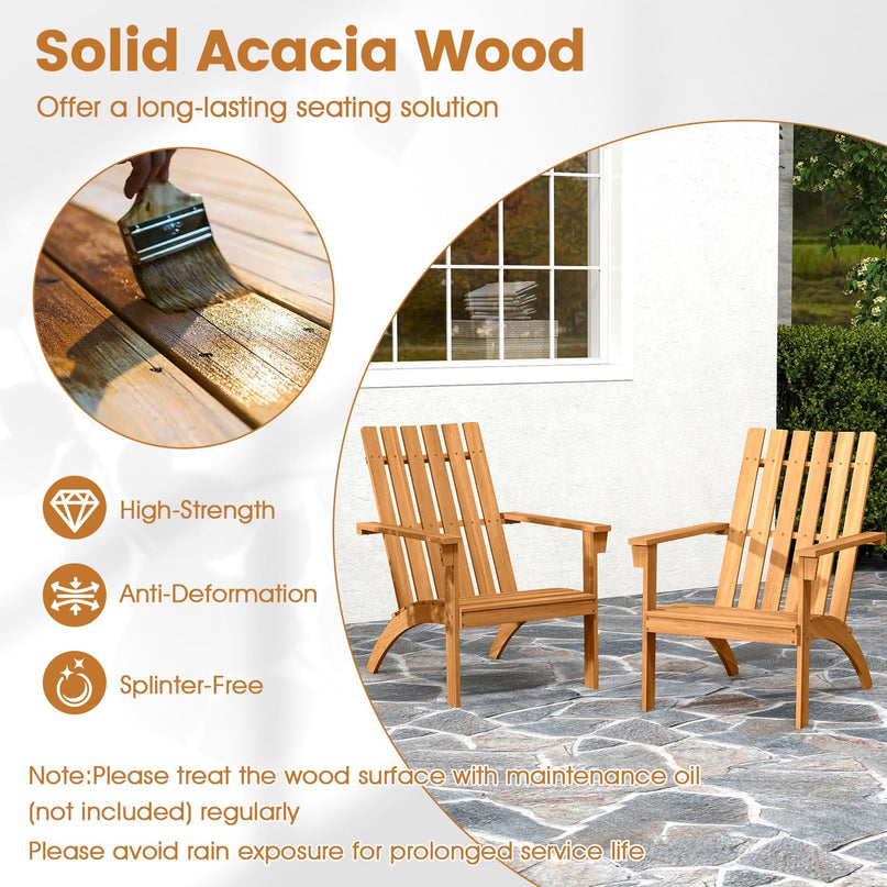 Giantex Adirondack Chair Acacia Wood Fire Pit Chairs w/Inclined Seat(1/2/4)