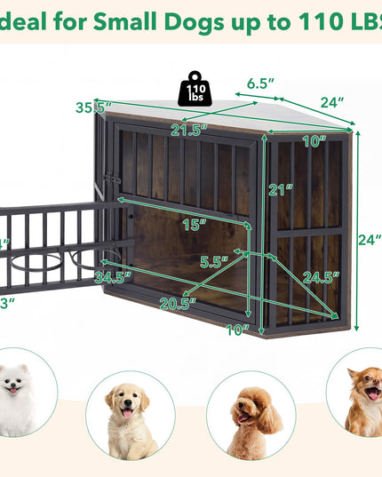 Giantex Wooden Corner Dog Crate Furniture with Adjustable & Reversible Elevated Feeder