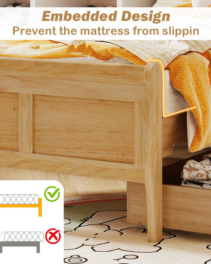 Giantex Twin Bed with 2 Storage Drawers for Kids Teens Adults