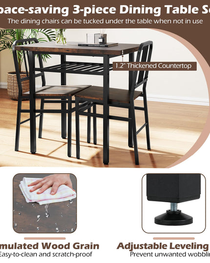 Giantex Ensemble de 3 pièces table de salle à manger et table de cuisine rectangulaire