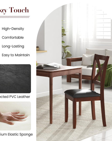 Giantex Wood Dining Chairs, Faux Leather Upholstered Dining Chairs with Rubber Wood Legs