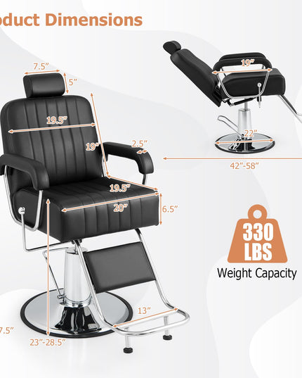 Fauteuil de barbier inclinable Giantex - Fauteuil de salon pour coiffeur