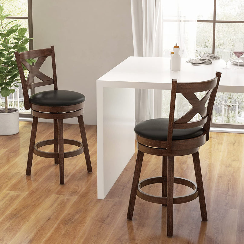 Counter Height Dining Chair, Fabric Upholstered 360 Degree Swivel, PVC Cushioned Seat, Perfect for Dining and Living Room