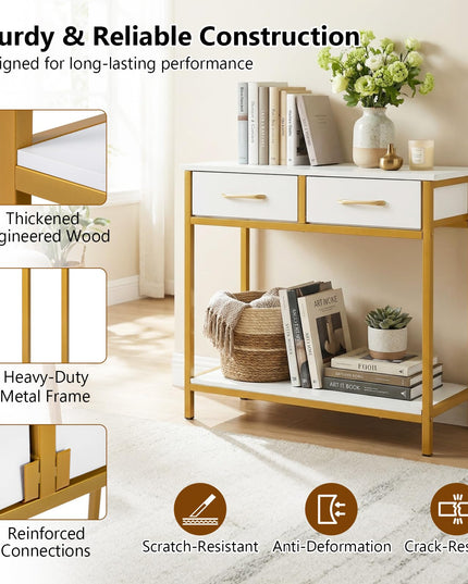 GIANTEX 29.5" Narrow Console Table w/ 2 Fabric Drawers & Open Compartment