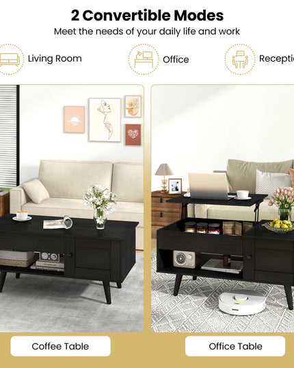 Giantex Lift Top Coffee Table, Modern Cocktail Table with Hidden Compartment, Open Shelf & Cabinet