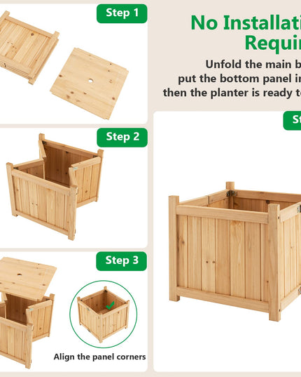 Giantex 15” Planter Raised Garden Bed - Wooden Planting Box, Outdoor Folding Square Planter