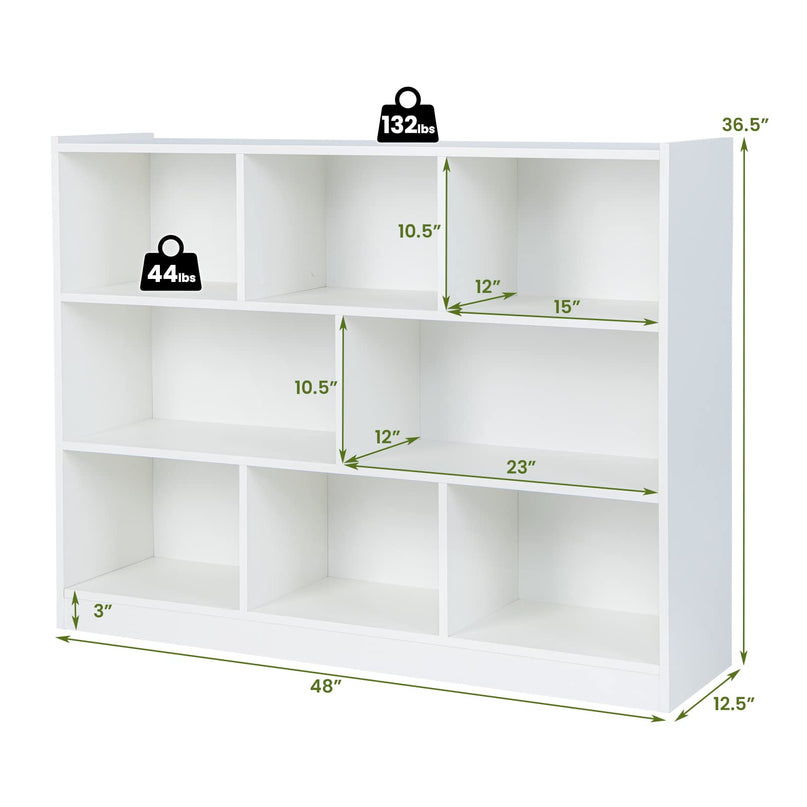 8 Cube Bookcase, Freestanding 3-Tier Open Bookshelf - Giantex