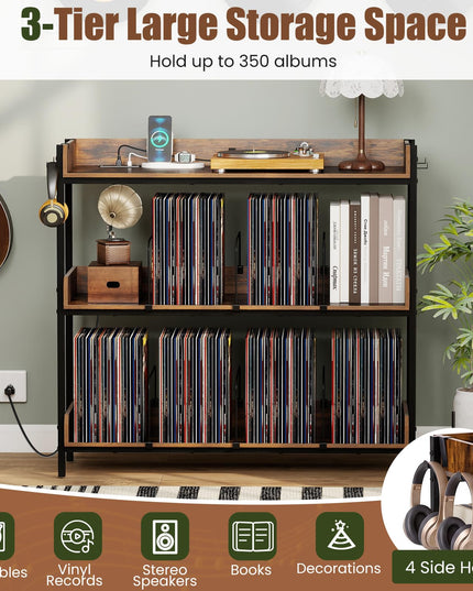 Giantex 41 Inch 3-Tier Record Player Stand with Vinyl Storage for Living Room