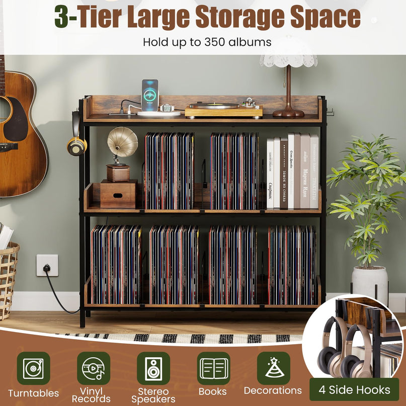 Giantex 41 Inch 3-Tier Record Player Stand with Vinyl Storage for Living Room
