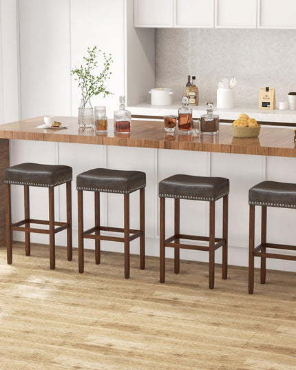 Giantex Bar Stools, Saddle-Shaped Kitchen Stools, PU Leather Bar Height Saddle Stools w/Footrests