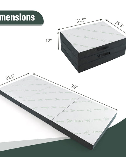 Giantex 4-Inch Tri Folding Mattress, Foam Mattress Topper with Bamboo Fiber Cover (Cot)