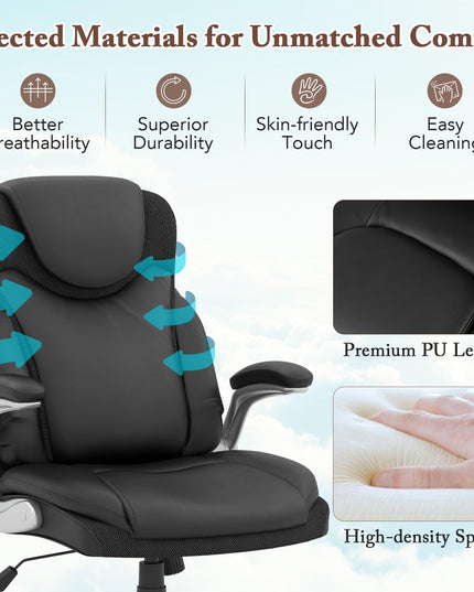 Giantex Executive Office Chair, PU Leather Ergonomic Desk Chair with Flip-up Armrests and Height Adjustable