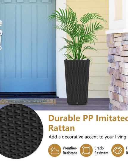 Giantex Outdoor Wicker Flower Pot Set of 2, 22.5” Tall Planters with Drainage Hole, Self-Watering Tray