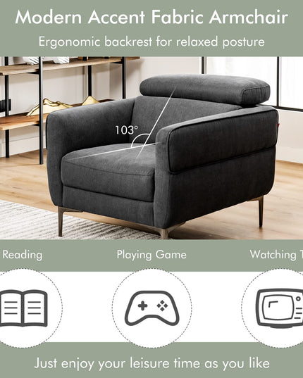 Giantex Accent Chair, Upholstered Single Sofa Chair with Adjustable Headrest