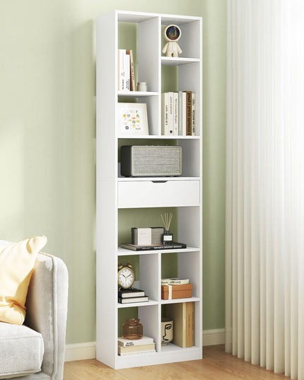 Giantex 71" Bookcase with Drawer with 10 Open Cubes