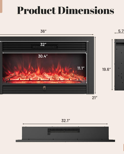 Insert de cheminée électrique Giantex 36" avec télécommande, 2 modes de chauffage et minuterie de 8h