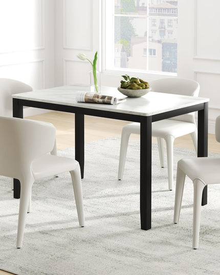 Giantex Dining Table for 4 People, 45" Rectangular Mid Century Kitchen Table with Faux Marble Tabletop