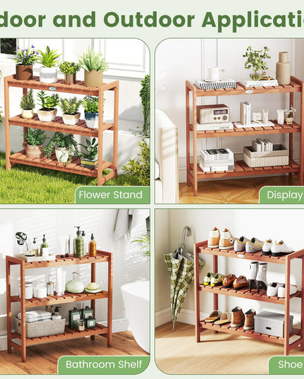 Giantex 3-Tier Solid Wood Plant Stand Wooden Flower Pot Display Rack