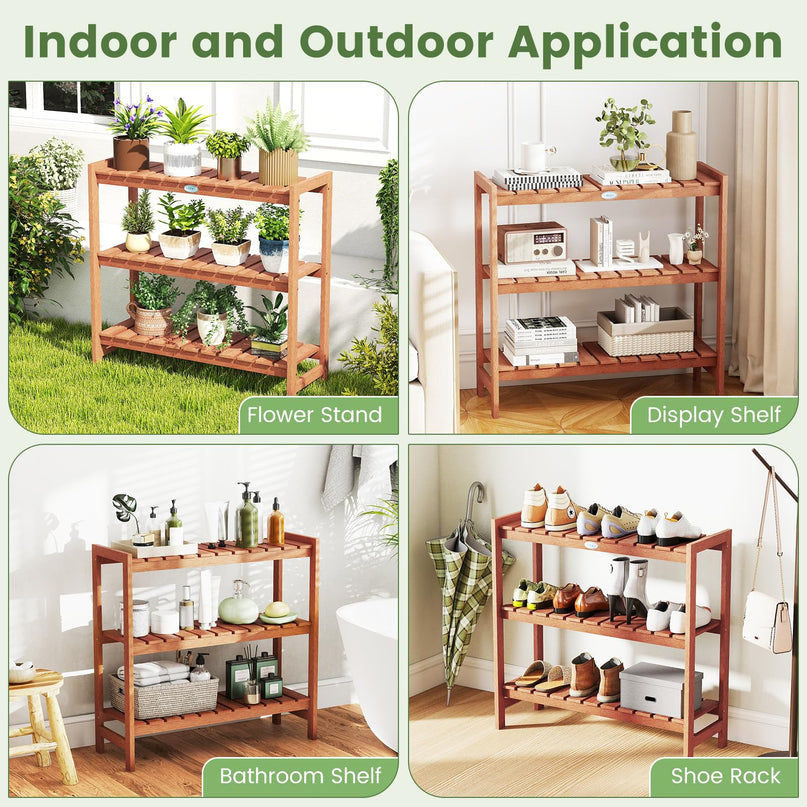 Giantex 3-Tier Solid Wood Plant Stand Wooden Flower Pot Display Rack