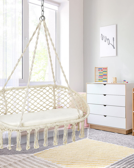 Hammock Chair 2 Seat, Macrame Hanging Chair with Cushion