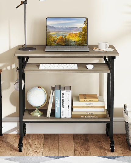 Giantex Rolling Computer Desk with Keyboard Tray & Wheels