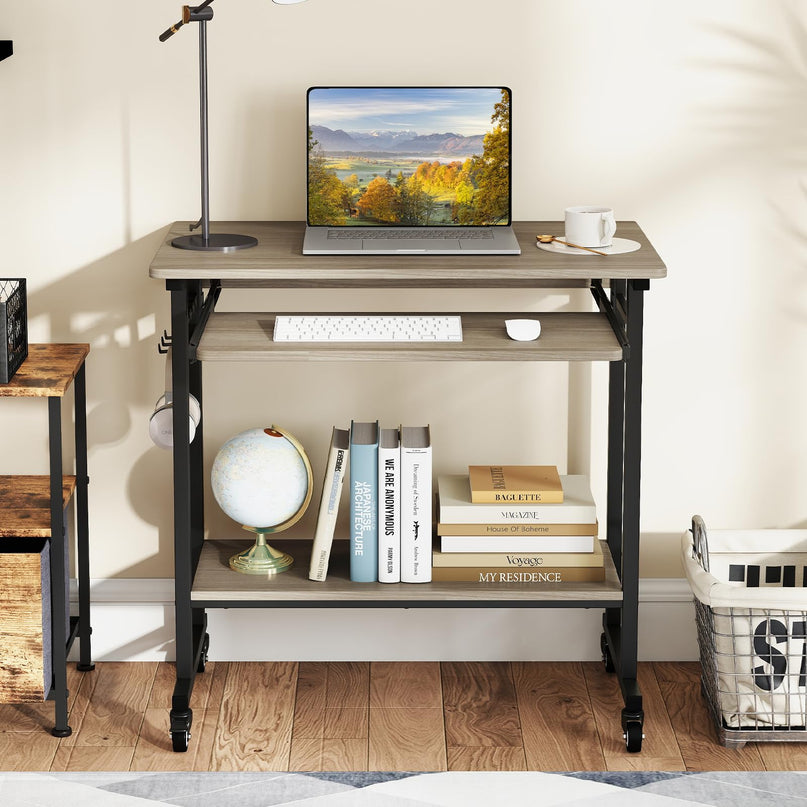 Giantex Rolling Computer Desk with Keyboard Tray & Wheels