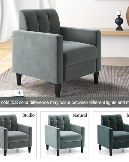 Giantex Modern Velvet Accent Chair Set, Upholstered Comfy Armchair with Tufted Back, Arms, Mid Century Single Sofa Side Chair