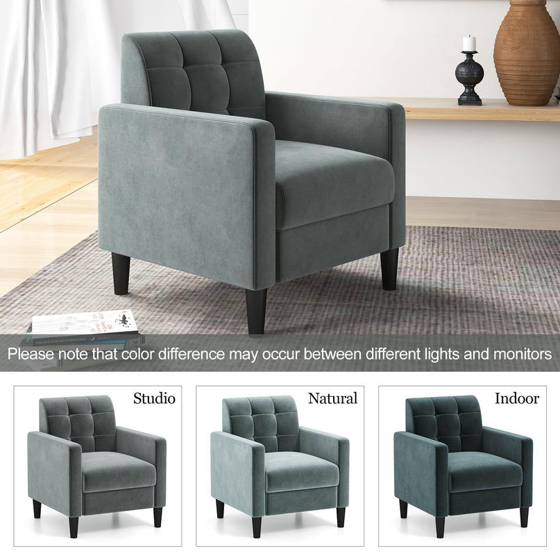 Giantex Modern Velvet Accent Chair Set, Upholstered Comfy Armchair with Tufted Back, Arms, Mid Century Single Sofa Side Chair