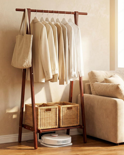 Portant à vêtements Giantex en bois d'hévéa massif avec étagère de rangement pour vêtements, chapeaux, sacs à main