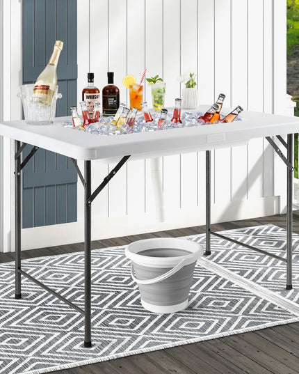 Giantex 48" x 32" HDPE Foldable Ice Bin Table with Drain & Bucket Removable Skirt