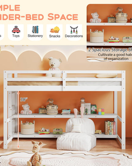 Giantex Twin Wooden Loft Bed with Full-Length Guardrails & Ladder