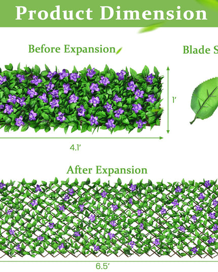 Expandable Fence with Leaves, 6.5ft Privacy Screen Decorative Fake Ivy Fencing Panel